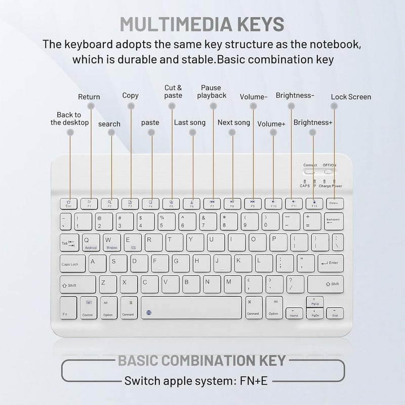 Guiheng Bluetooth Keyboard and Mouse Combo Rechargeable Portable Wireless Keyboard Mouse Set for Apple iPad iPhone iOS 13 and Above Samsung Tablet Phone Smartphone Android Windows (10 inch White) - Image 5
